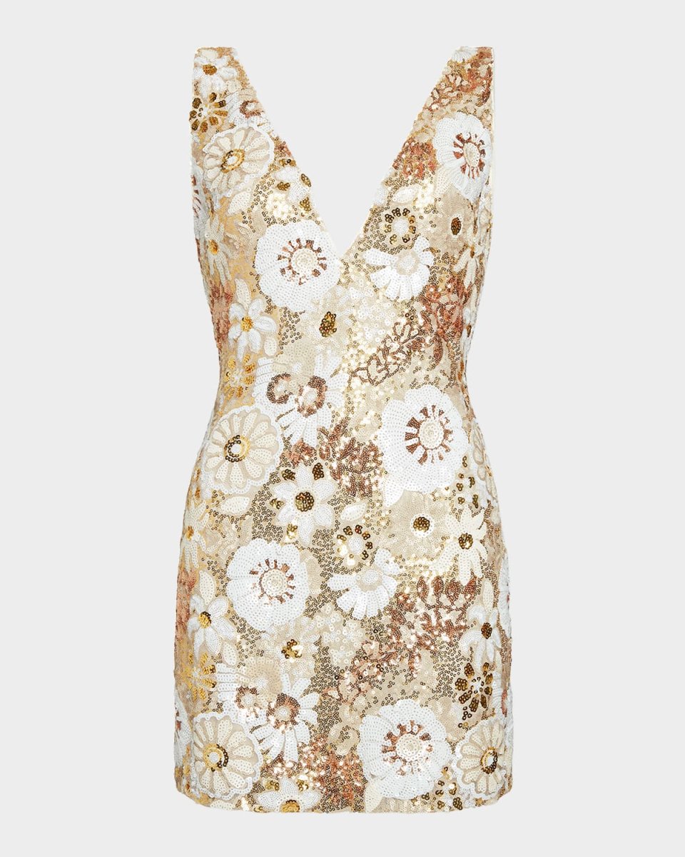 Aera Deep V-Neck Floral Sequin Mini Dress